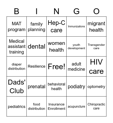 Health and Hope Bingo Card