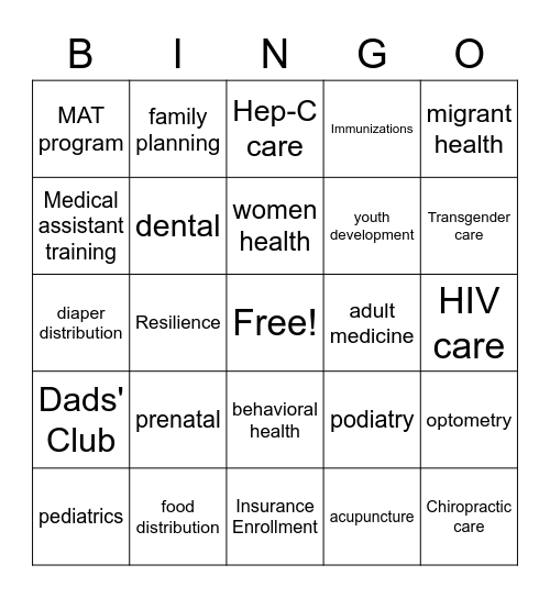 Health and Hope Bingo Card
