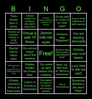 Staff Meeting Bingo Card