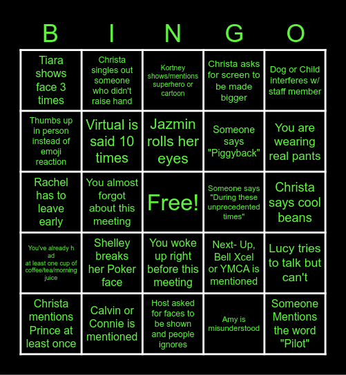 Staff Meeting Bingo Card