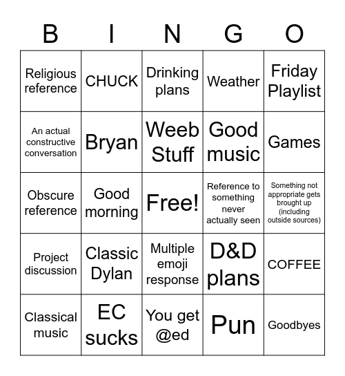 EC Bingo Card