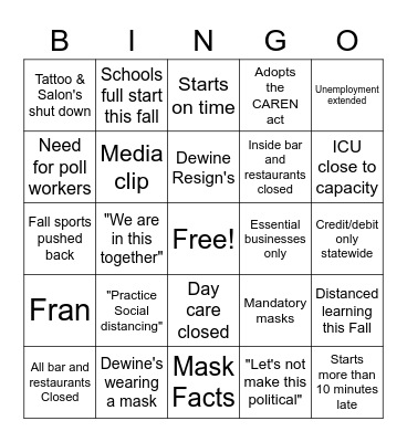 Whine w/Dewine 5:30 7/15 Bingo Card