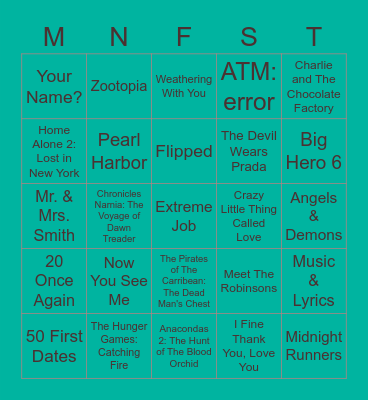 Movies Bingo Card