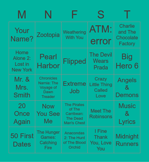 Movies Bingo Card