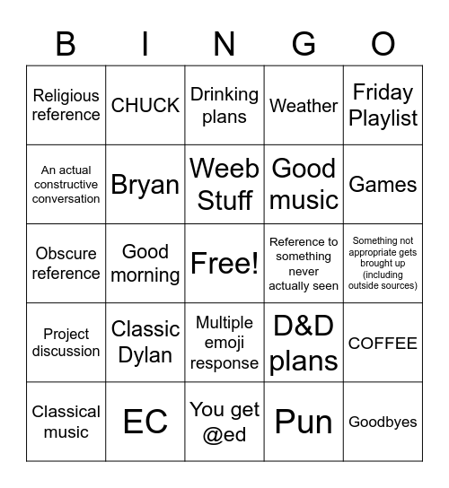 EC Bingo Card