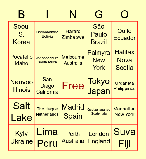 Temples Bingo Card