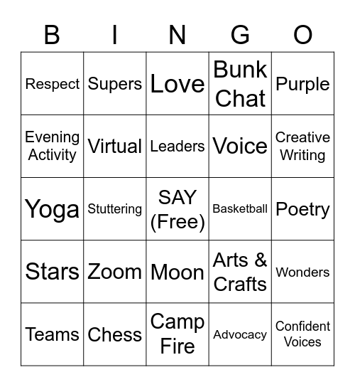 Camp SAY Bingo Card