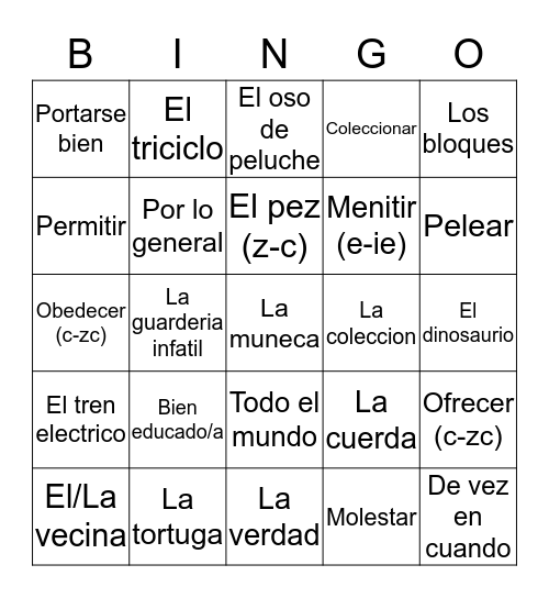 Chapter 4A Vocab Bingo Card