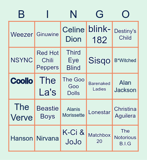 90's Music Bingo Card