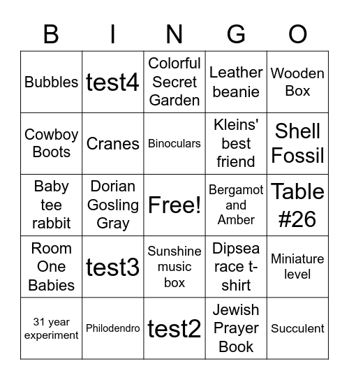 Show & Tell! Bingo Card