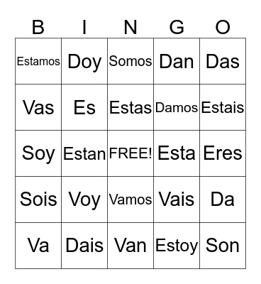 Oy Verbs Bingo Card