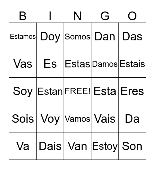 Oy Verbs Bingo Card