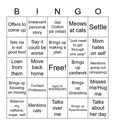 Call with Mother Bingo Card
