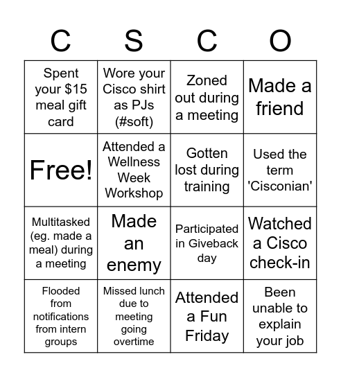 Cisco Bingo Card