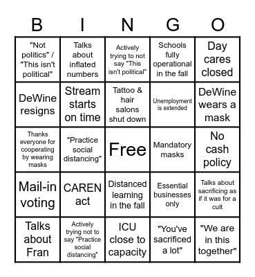 Whine with DeWine Bingo Card
