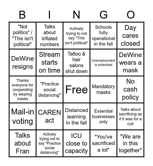 Whine with DeWine Bingo Card