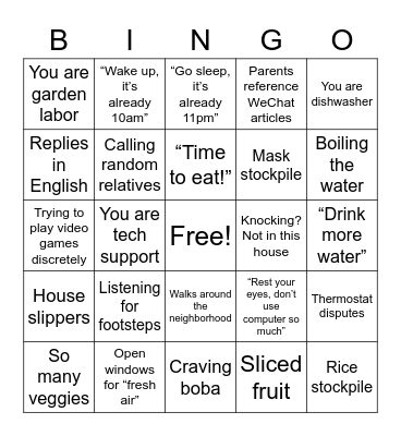Quarantine at Home (Asian Edition) Bingo Card