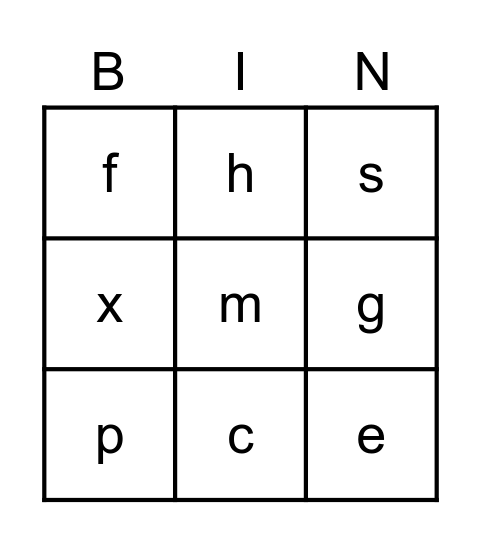 alphabet Bingo Card