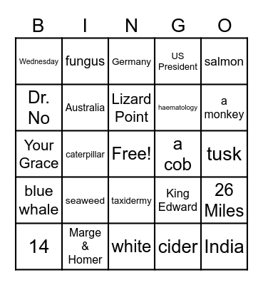 Trivia Bingo - Game #1 Bingo Card