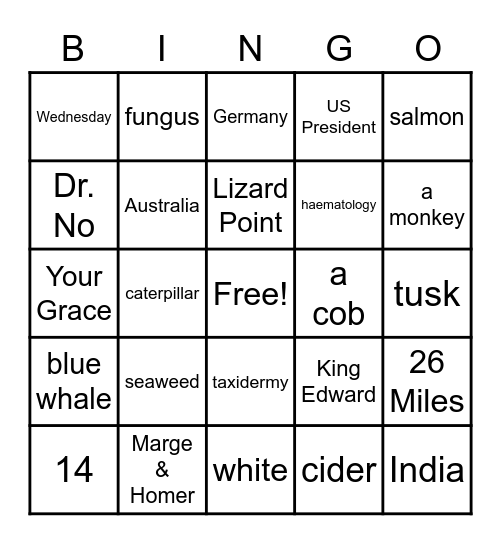 Trivia Bingo - Game #1 Bingo Card