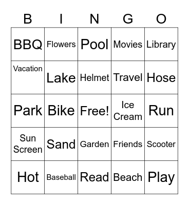 It's Summertime Bingo Card