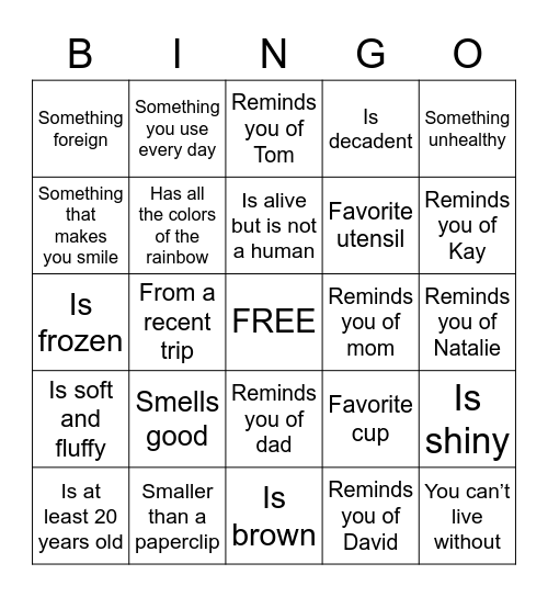 Scavenger Bingo Birthday Zoom Bingo Card