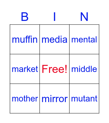 Letter M Bingo Card