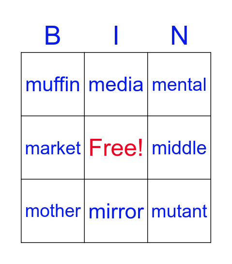 Letter M Bingo Card