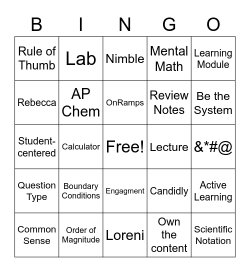 Laude Bingo Card