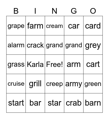 Ar/Gr/kr Bingo Card
