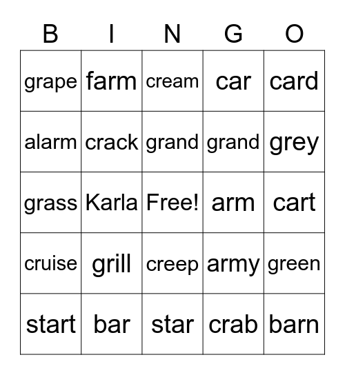 Ar/Gr/kr Bingo Card