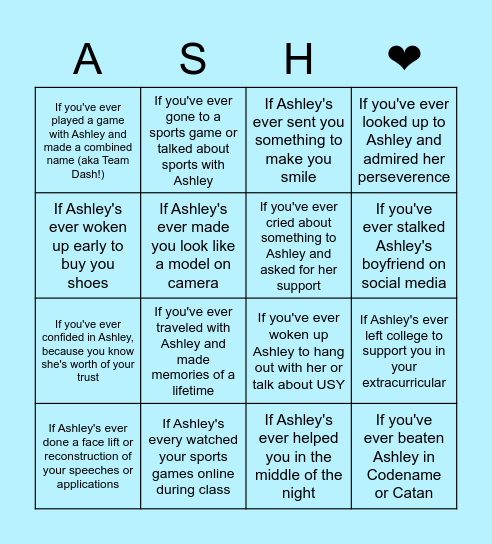 Ashley's Birthday Bingo! Bingo Card