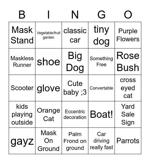 covid walk Bingo Card