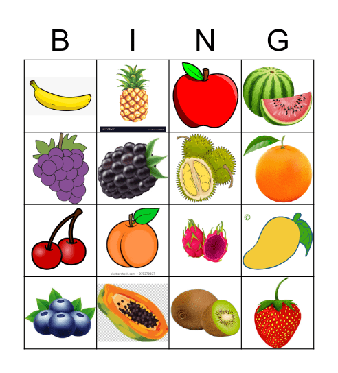Fruit Bingo Card