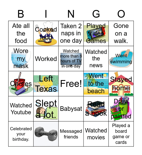 What Have You Done During Quarantine? Bingo Card