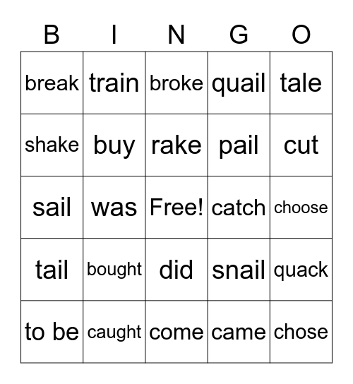 Past Tense verbs Bingo Card