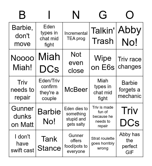 Raid Night Bingo Card
