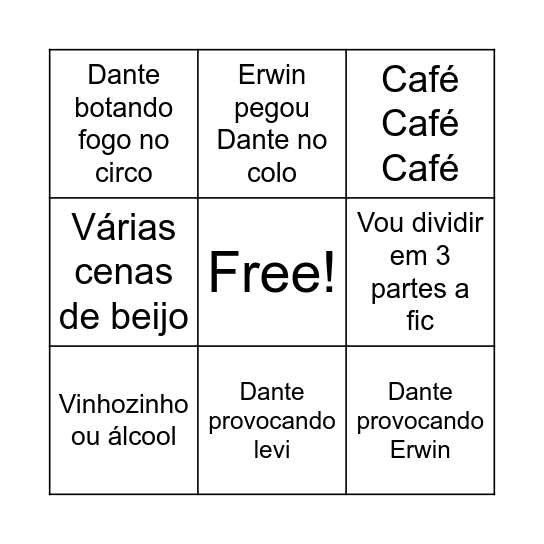 Fanfic Dante Bingo Card