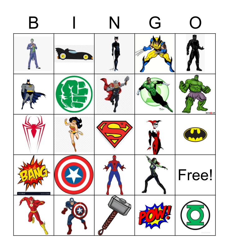 Superhero Bingo Card Superhero Bingo Card