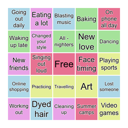 What I've been up to :) Bingo Card