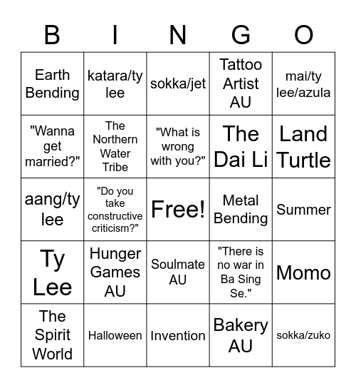 ATLA Bingo Card