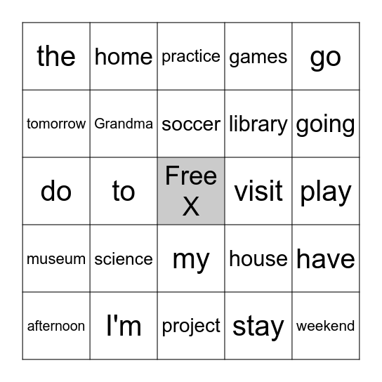 Lesson 5. - I'm going to see a movie. Bingo Card