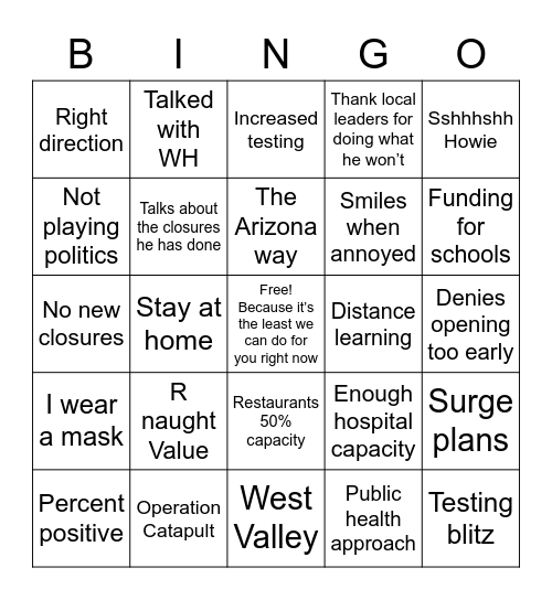 Ducey BINGO Card