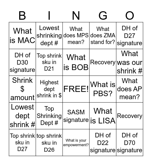 BlackOut Bingo Card