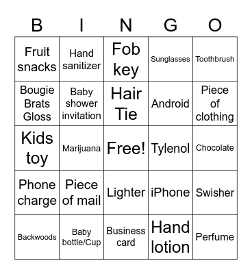 What’s in your bag?? Bingo Card