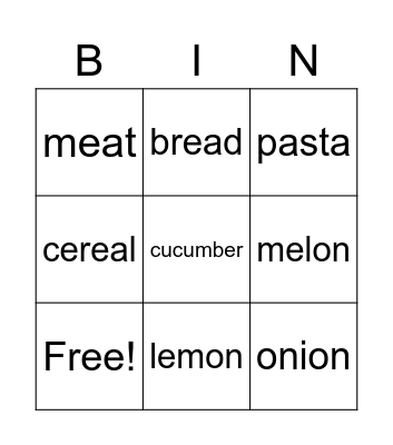 Food Bingo Card