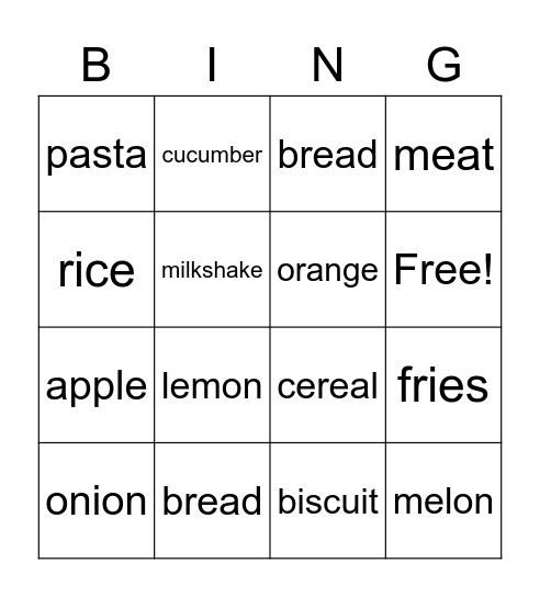 Food Bingo Card