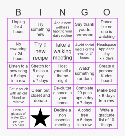 July Challenge (Final 2 weeks) Bingo Card
