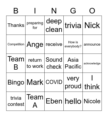 All Staff Call 23-07-2020 Bingo Card