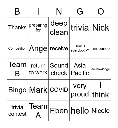 All Staff Call 23-07-2020 Bingo Card